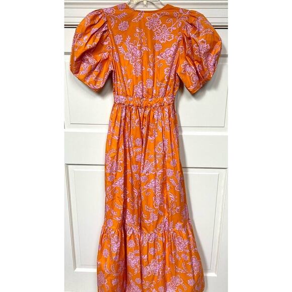 XIRENA Larkyn Orange Pink Print Midi Maxi Puff Sleeve Ruffle Dress Tuckernuck - Picture 14 of 16